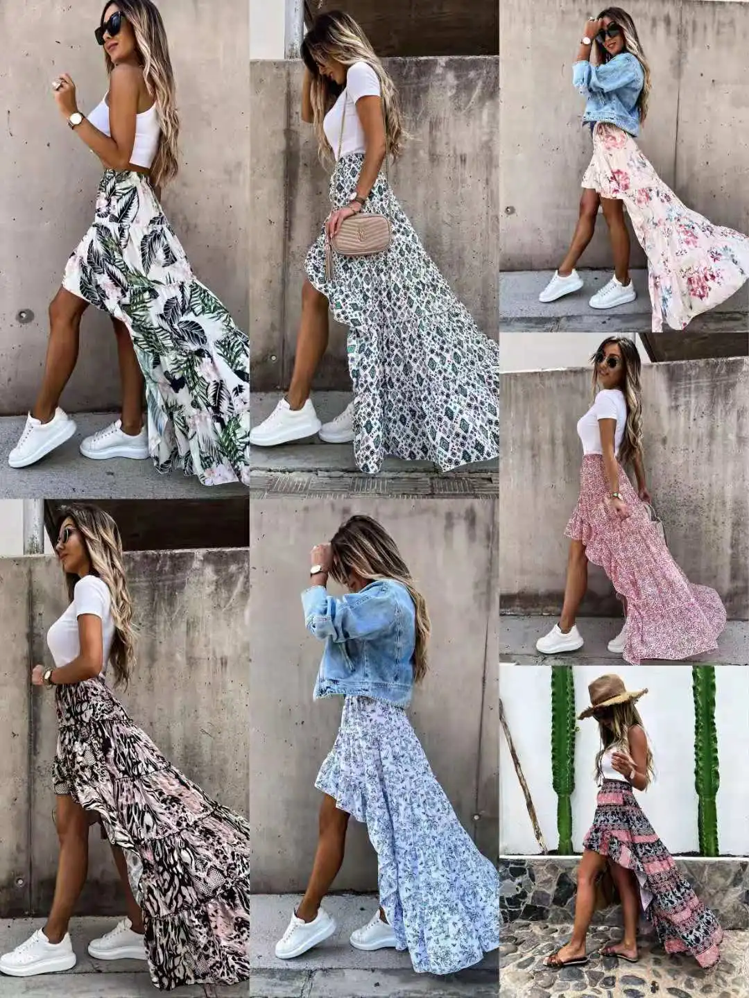 

Women's Skirts 2021 Summer New Style Printed Temperament Flowers Elegant and Irregular Fashion Trend Casual Ladies Dress