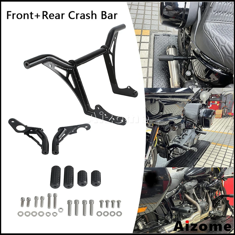 Motorcycle Front Engine Guard Rear Crash Bar Delrin Frame Slider For Harley Softail Street Bob Low Rider S ST Fat Bob 2018-2025