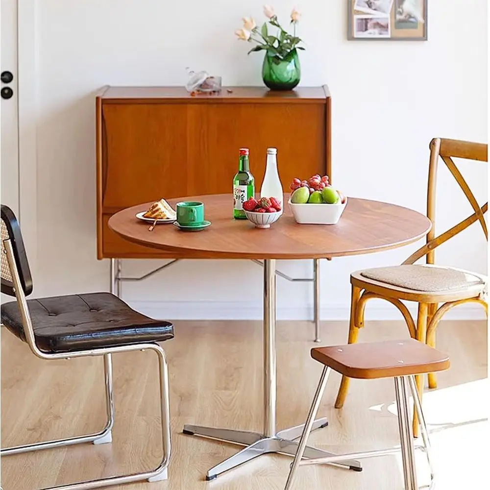 

Round ern Solid Wood Dining Table Dining urniture with ed Metal Base, Brown Wood Small Table or Oice Small Coee Table or 2-4, 27