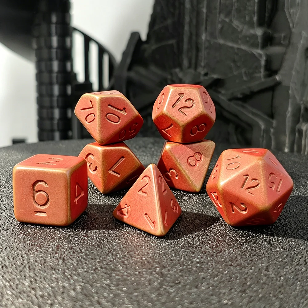 7-Die Vintage Reddish Bronze Acrylic Dice Set, Antique Style Polyhedral Dice for D&D, Pathfinder, RPG, Table Games DND Dice Set
