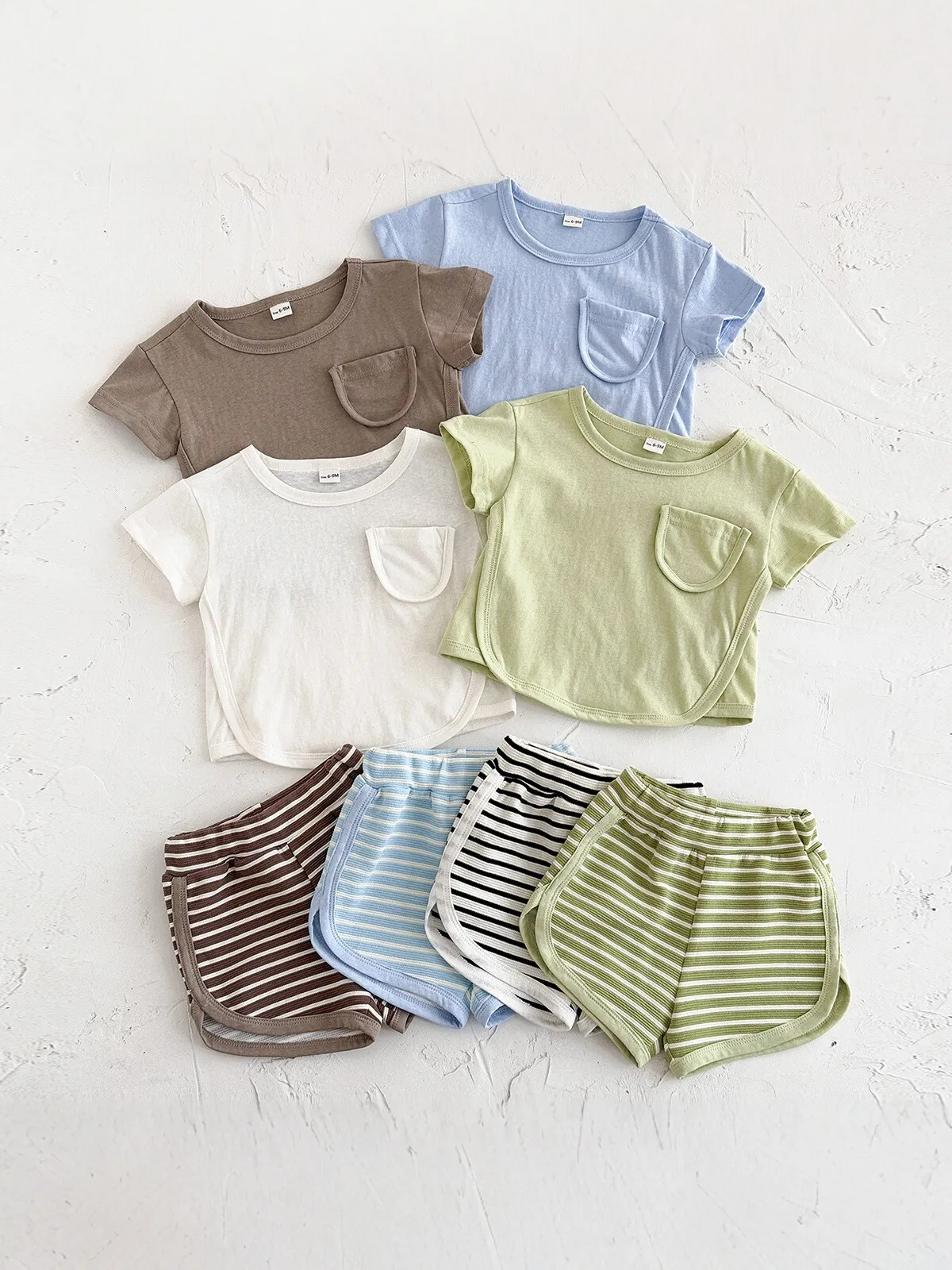 

6M-3T Infant Sportswear Set Summer Baby Clothes Set Toddler Outfit Thin Breathable Girls T-shirt +Stripe Shorts