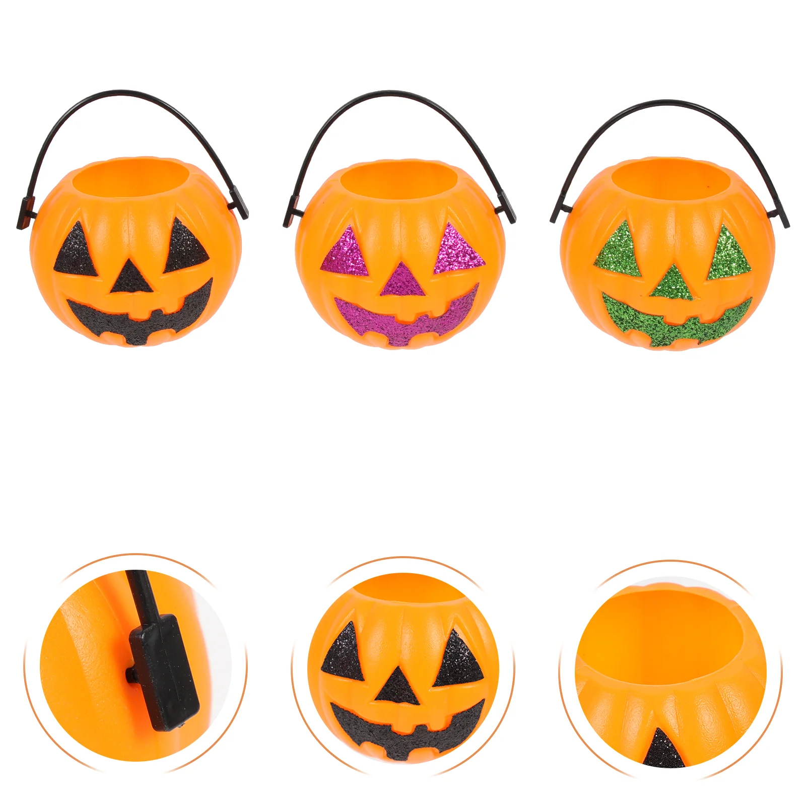 12 Pcs Lantern Pumpkin Candy Bucket Halloween Props Stand Decor Orange Buckets with Handles Kids Snack Storage Child