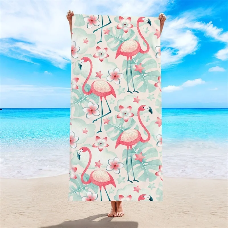 Watercolor Pink Flamingo Black Polka Dot Beach Towel Microfiber Absorbent Summer Girls Pool Towel