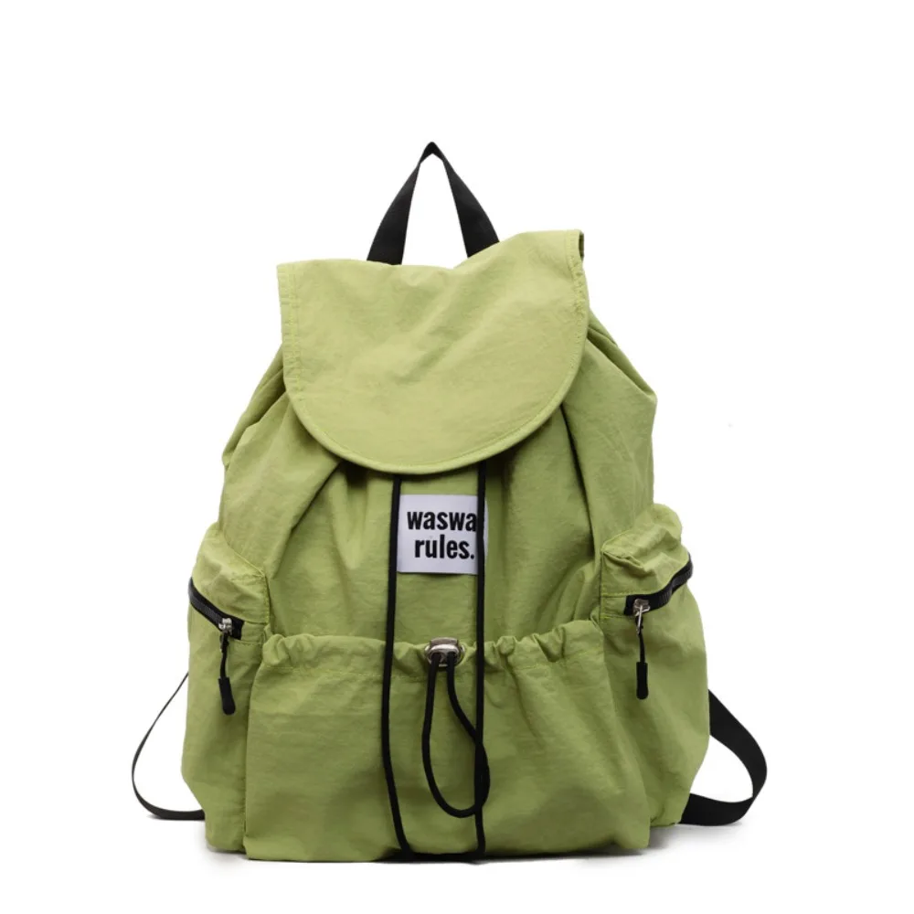 Simple Solid Color Drawsting Backpacks Light Weight Large Capacity Ruched Shoulder Bags Casual Nylon Student Schoolbag Men Women
