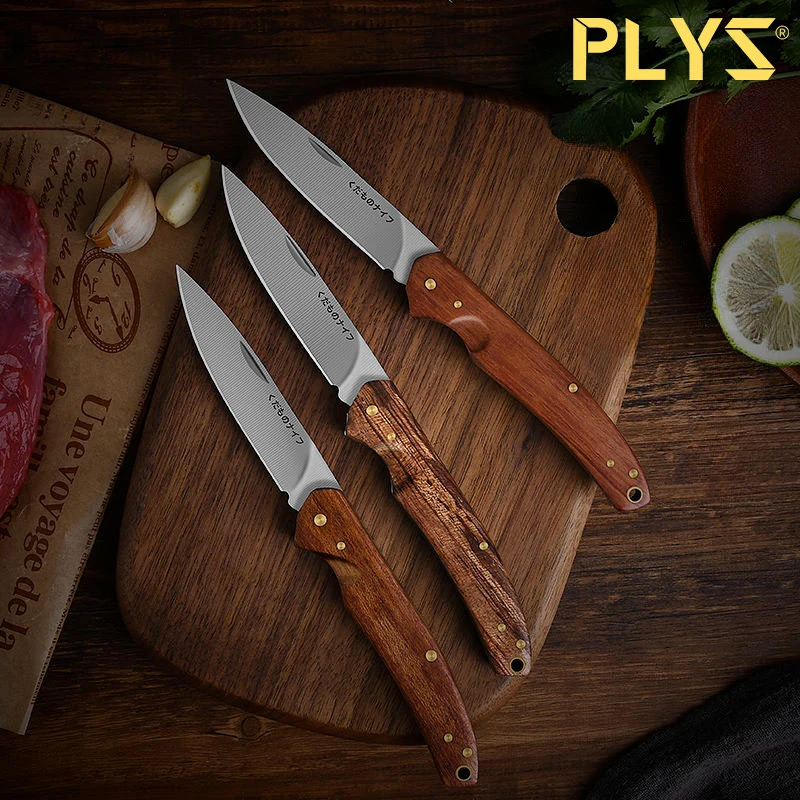 

Складной нож PLYS из нержавеющей стали, многофункциональный фруктовый нож с деревянной ручкой, портативный маленький нож для дыни и фруктов