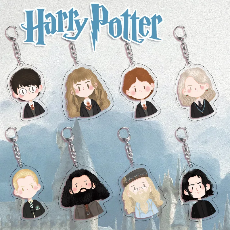 Mini Harry Potter Merchandise Acrylic Keychain Ron Satue Malfoy Doll Hermione Figure Voldemort Figur Snapdragon Bag Toys Gifts