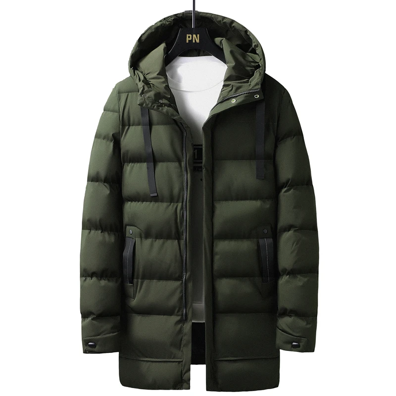 

Mid-Length Hooded Cotton-Padded Jackets Casual Men's Daily Thick Warm Coats 2025 Winter Street Outwear Windproof Parkas Clothing