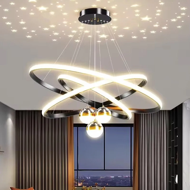 Modern Hanging Chandelier LED Living Dining Table Pendant Light Star Sky Design Dimmable Mode Nordic Lustre Home Bedroom Lamp