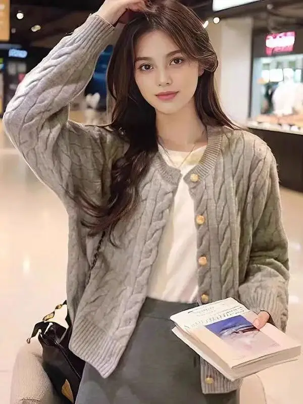 

ay Twisted Knit Jaet Women's Color Spring Autumn New Sle Open Cardigan Korean Sle Small Size Outerwear Sweater ...