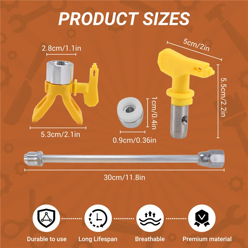 

A15F-4 Pieces Airless Paint Spray Tool Set 11.8 Inch Extension Pole Rod With 517 Sprayer Tip And Nozzle Tip Guard Protector