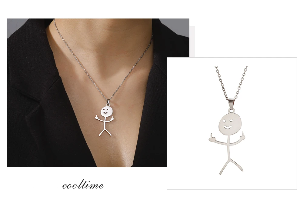 COOLTIME Stickman Anhänger Halskette für Männer Frauen Edelstahl Mittelfinger Geste Kette Halskette Schmuck Geschenk – Detail 13
