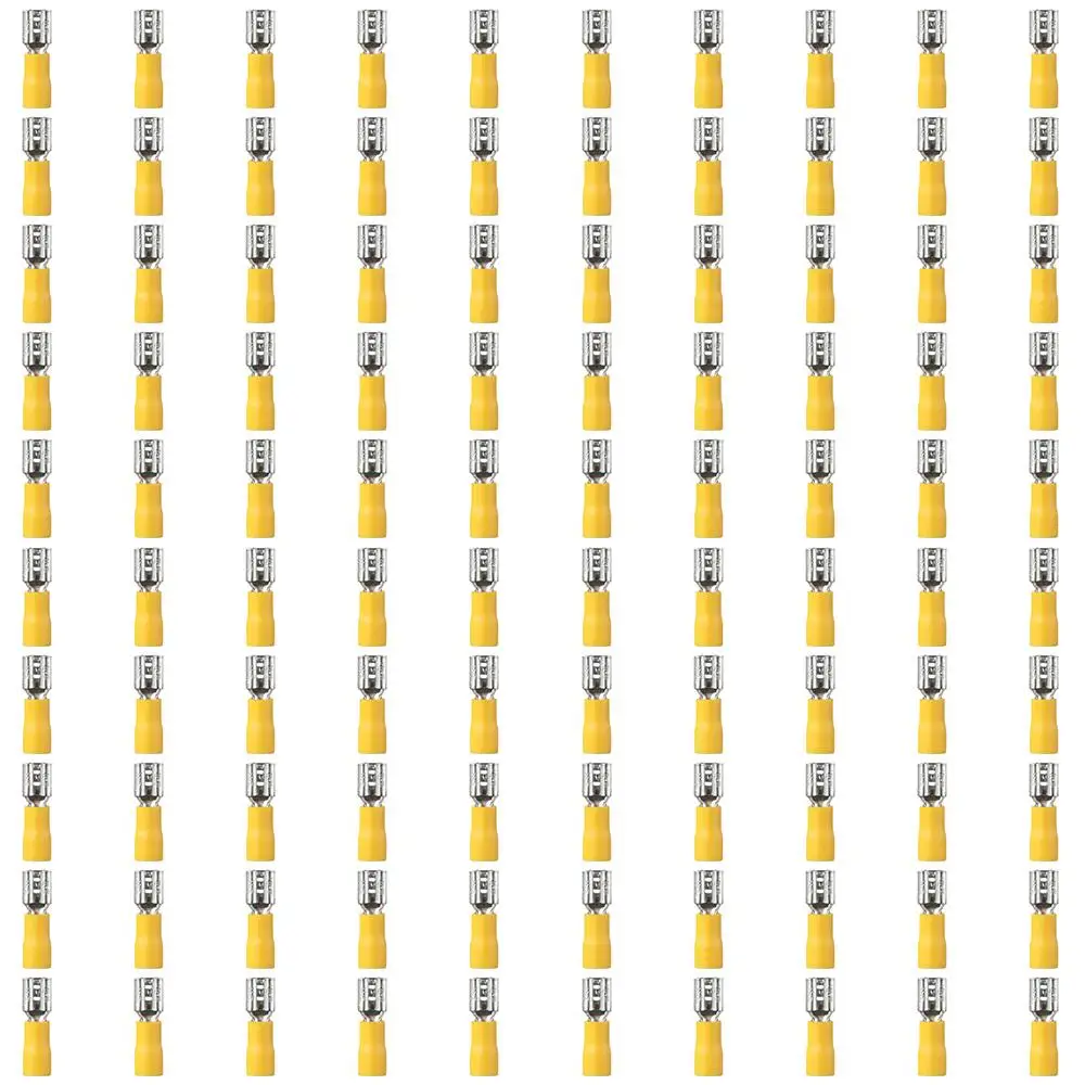 100PCS FDD5.5-250 Female Quick Disconnects Terminal 12-10 AWG 4-6mm² Insulated Spade Wire Connector Yellow Vinyl