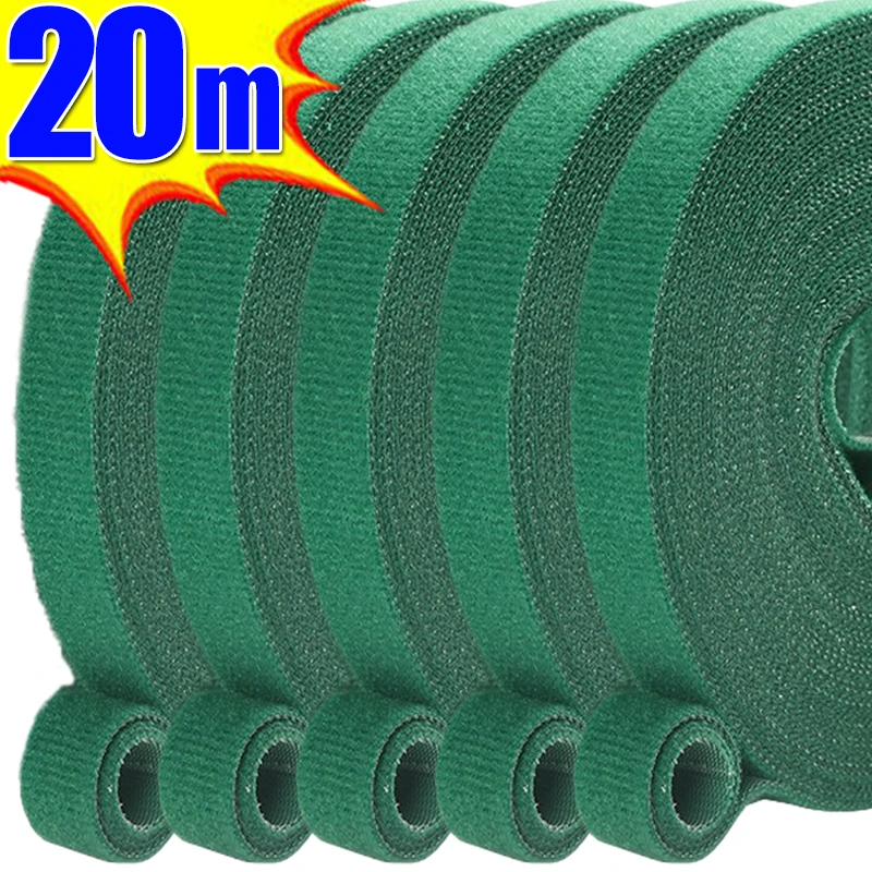 20/2M Nylon Plant Ties Green Garden Twine Resealable Cable Ties Home Plant Bamboo Cane Support Fastener Garden Accessories