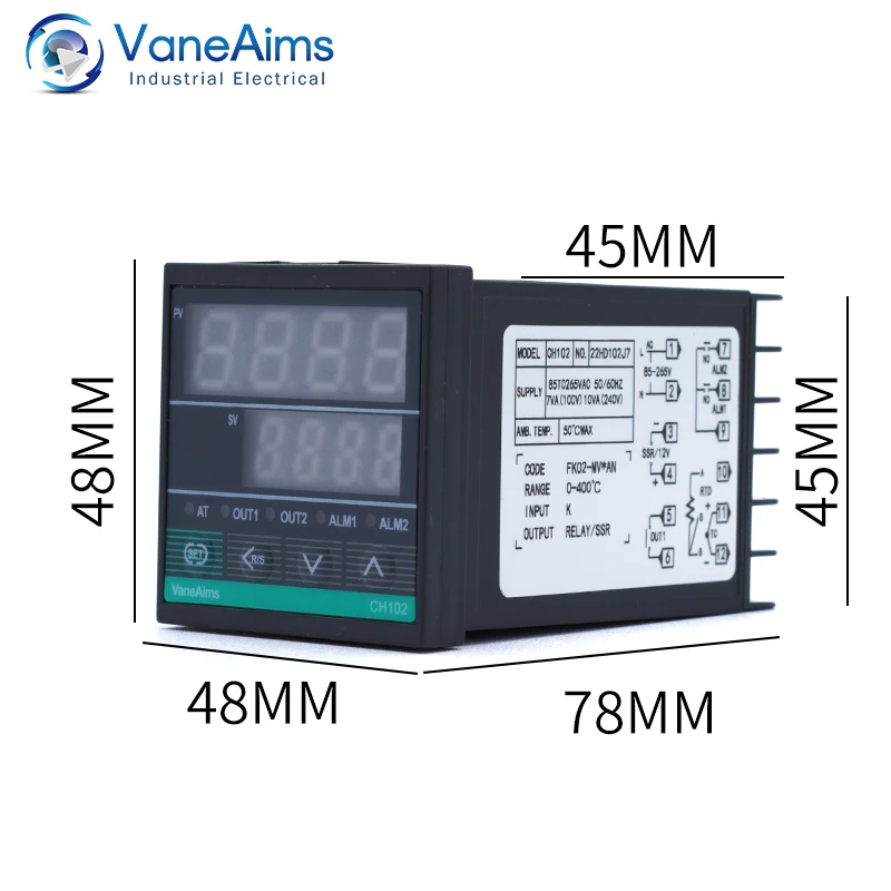 PID Temperature Controller CH102 Digital Thermostat for 220V+ 1m K type Thermocouple Probe Sensor M8 + 40DA SSR Relay + Heatsink