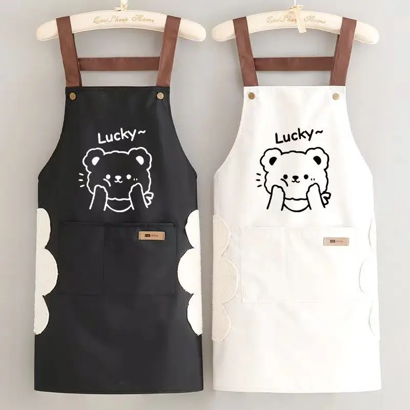 

Household Waterproof Kitchen Cooking Apron Coffee Catering Overall Oil-proof Bear Printing Apron Men Women Work Cleaning Uniform