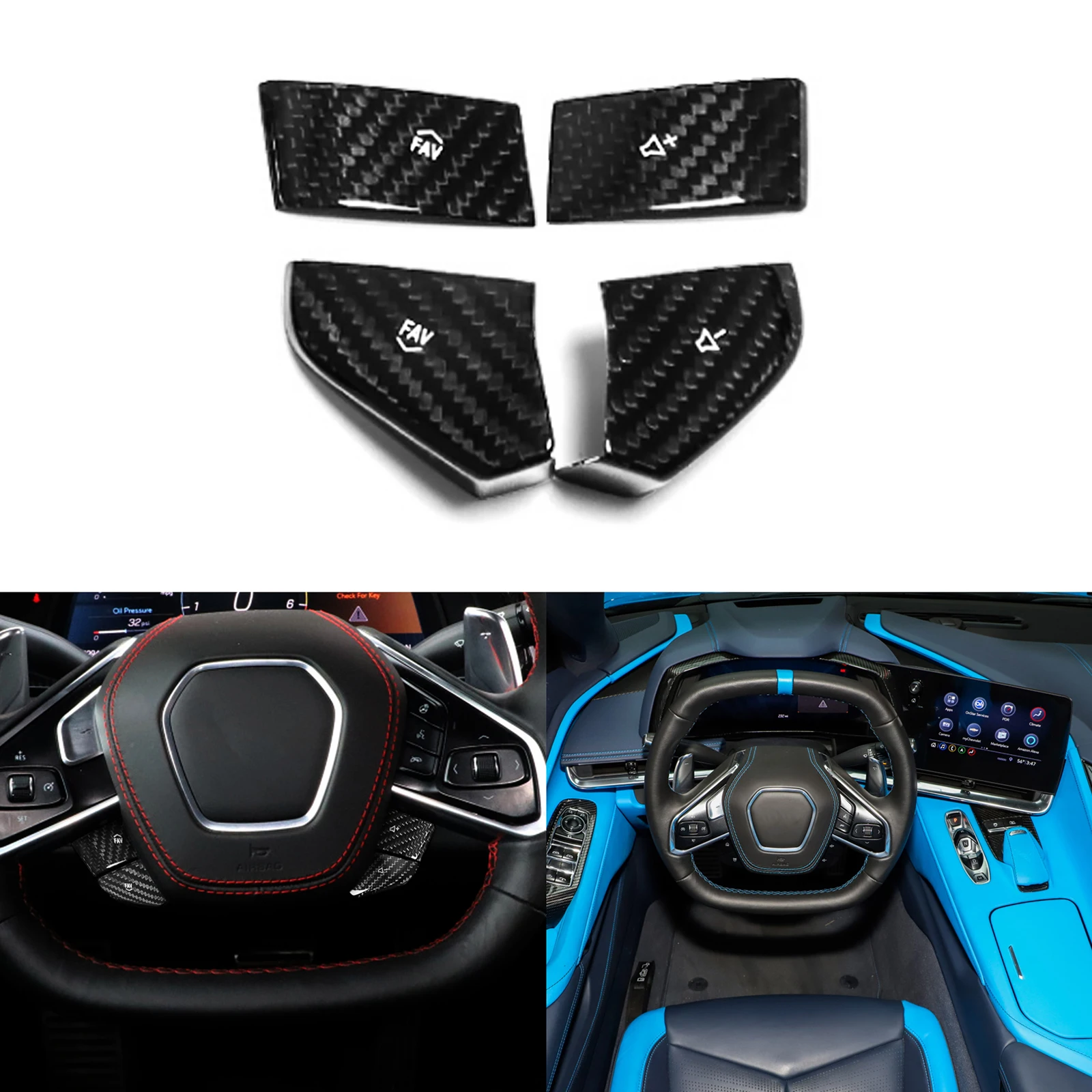

Black Real Carbon Fiber Steering Wheel Switch Button Sticker For Corvette C8 2020 2021 2022