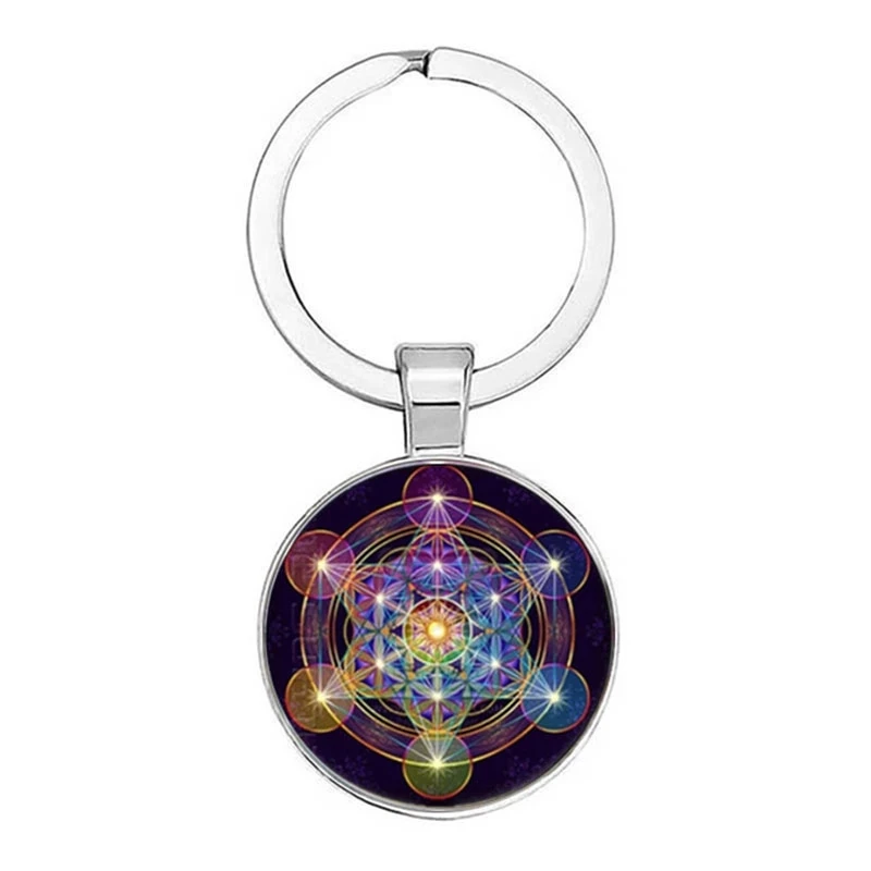 Mysterious Metatron Cube Keychain, Sacred Geometric Shape, Flower Of Life, Glass Pendant, Magic Six Hexagrams, Keychain,