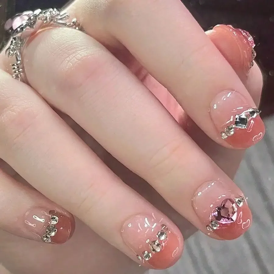 

24Pcs Crystal Clear Heart Diamond Nails, Rhinestone Chain Reusable, Daily Party Wedding, Free Shipping