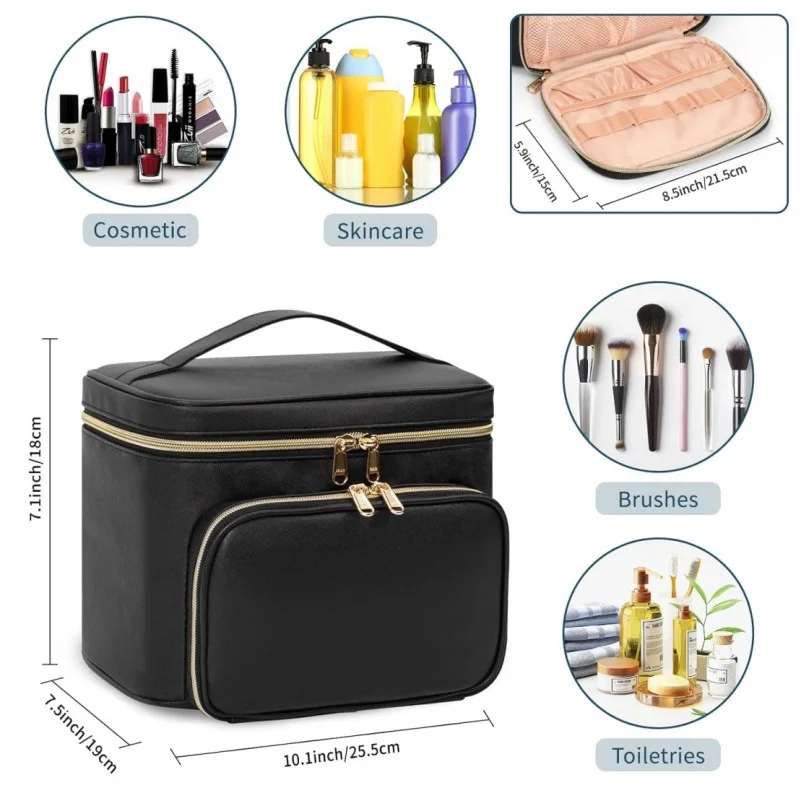 New Portable Pu Leather Cosmetic Travel Bag Large-sized Waterproof Makeup Bag Waterproof Outdoor Travel Makeup Bag Toiletry Bag