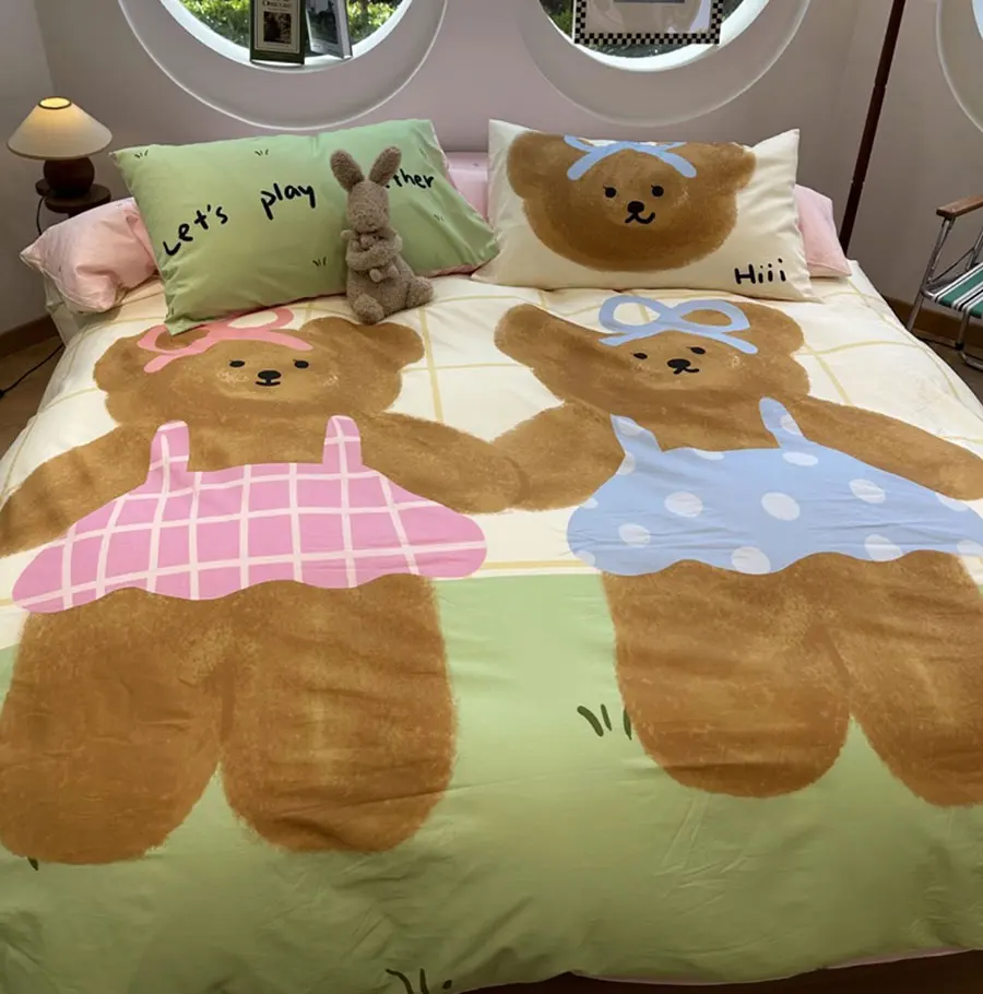 

cute fashion cartoon colorful bear bedding set single double,twin full queen cotton home textile bedsheet pillowcase quilt cover