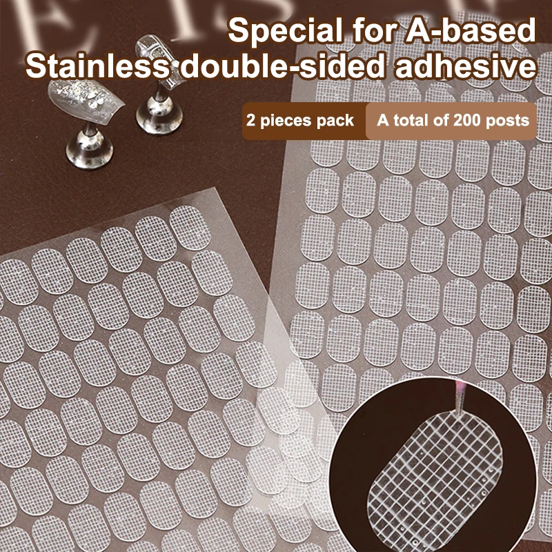 200 uds/2 hojas de cinta adhesiva de doble cara para uñas postizas, soporte de exhibición, herramientas, tira adhesiva para manicura, exhibición de uñas sin rastro