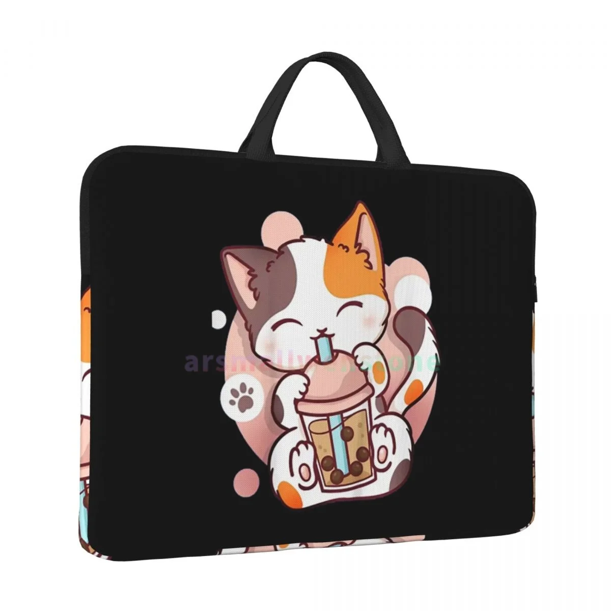 Cat Boba Tea Laptop Bag Computer Bag Office Business Travel 14 Inch Water Resistant Large Laptop Case