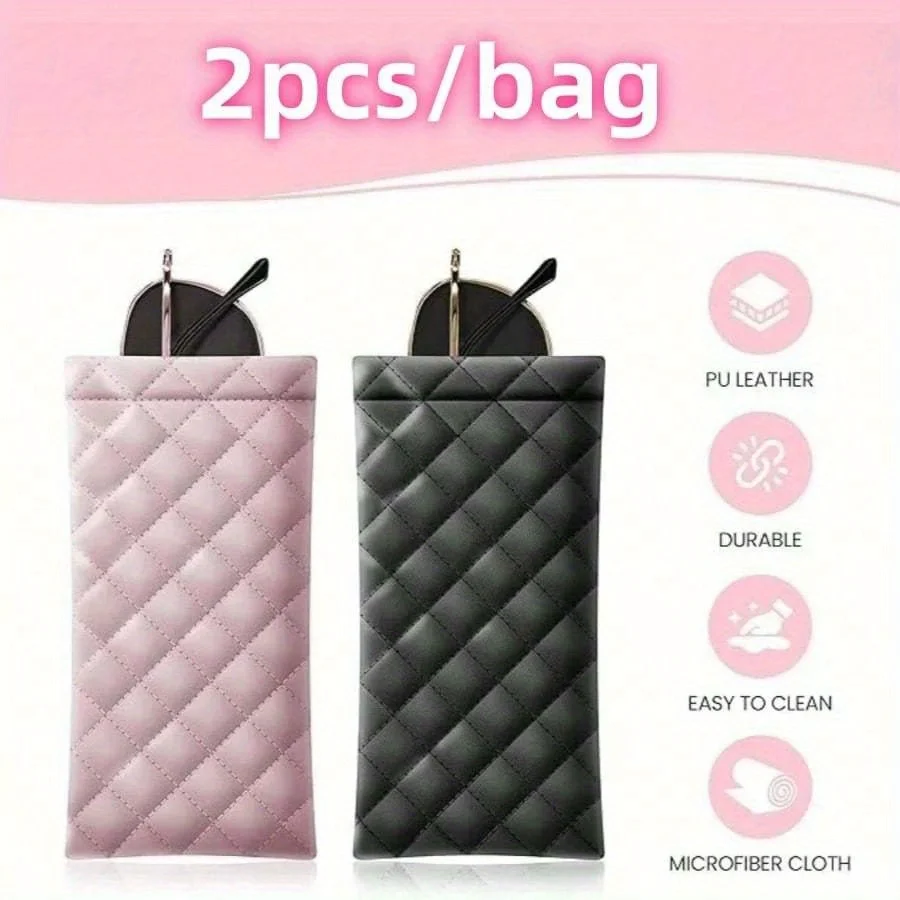 2Pcs Unisex Portable Compression Eyeglasses Case PU Leather Multi-function Storage Pouch Large Capacity Cosmetic Organizer Bag F