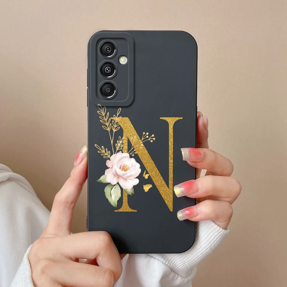 Simple Case For Samsung A15 4G 5G Rose Letter Mask Soft Liquid Silicone Camera Protector For Samsung Galaxy A15 A 15 Back Cover