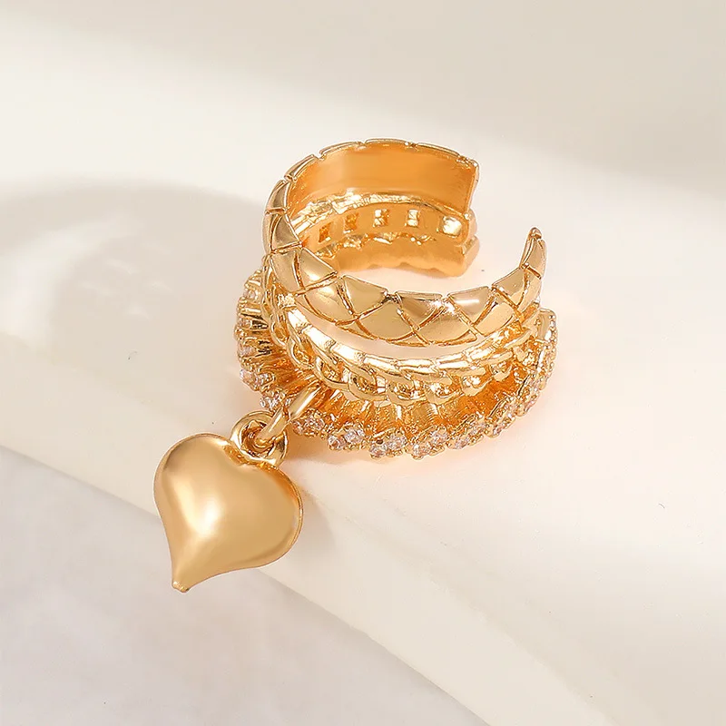 1pcs Vintage Romantic Heart Pendant Clip Earrings for Women No Piercing Multi-Layer Chain Ear Cuff Water Drop Teardrop Jewelry