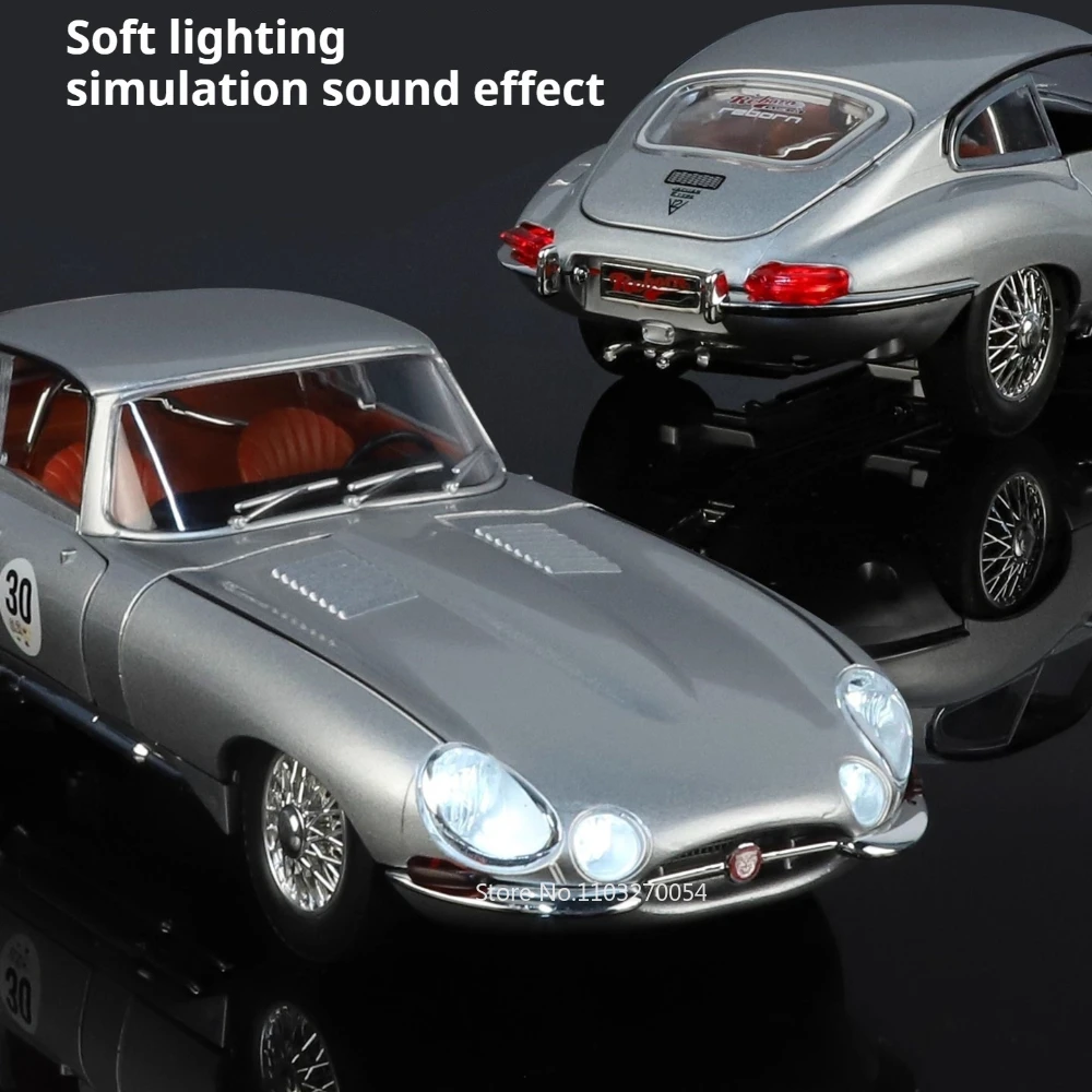 1:24 E-TYPE ファントム ダイキャストモデル 合金製ミニカー おもちゃ ドア開閉 サウンドライト プルバック式 精巧な車両 レトロな装飾品