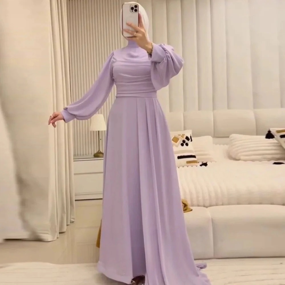 

Сиреневое мусульманское вечернее платье на заказ с высоким воротом, длинными рукавами, скромное, для торжественных мероприятий, свадеб, ужинов, выпускных, 2026