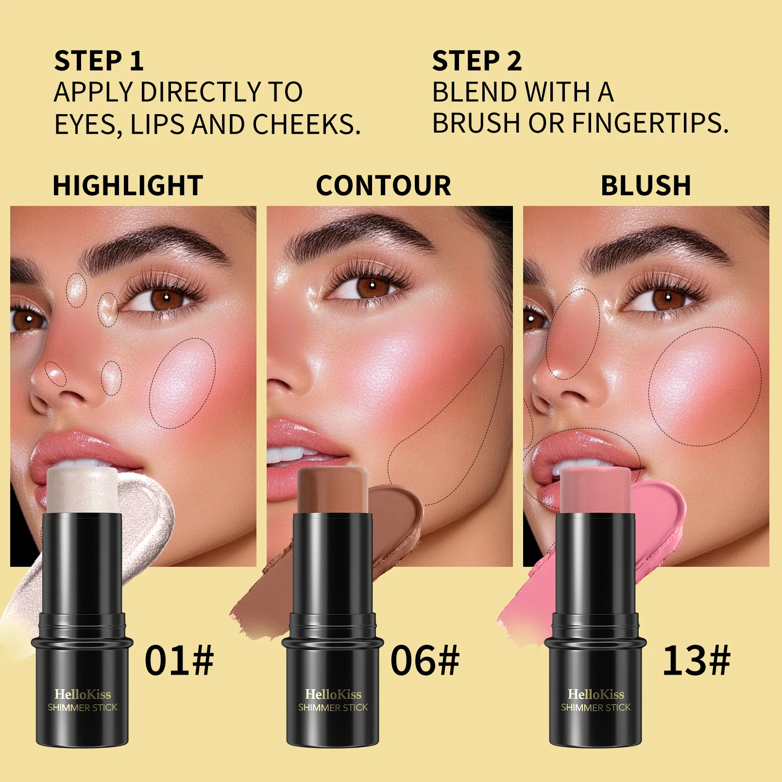 4-delige concealerstickset met borstel Creëer een lichtgewicht afwerking Make-up Markeerstift & Bronzer & Blush Sticks Fleuren het gezicht