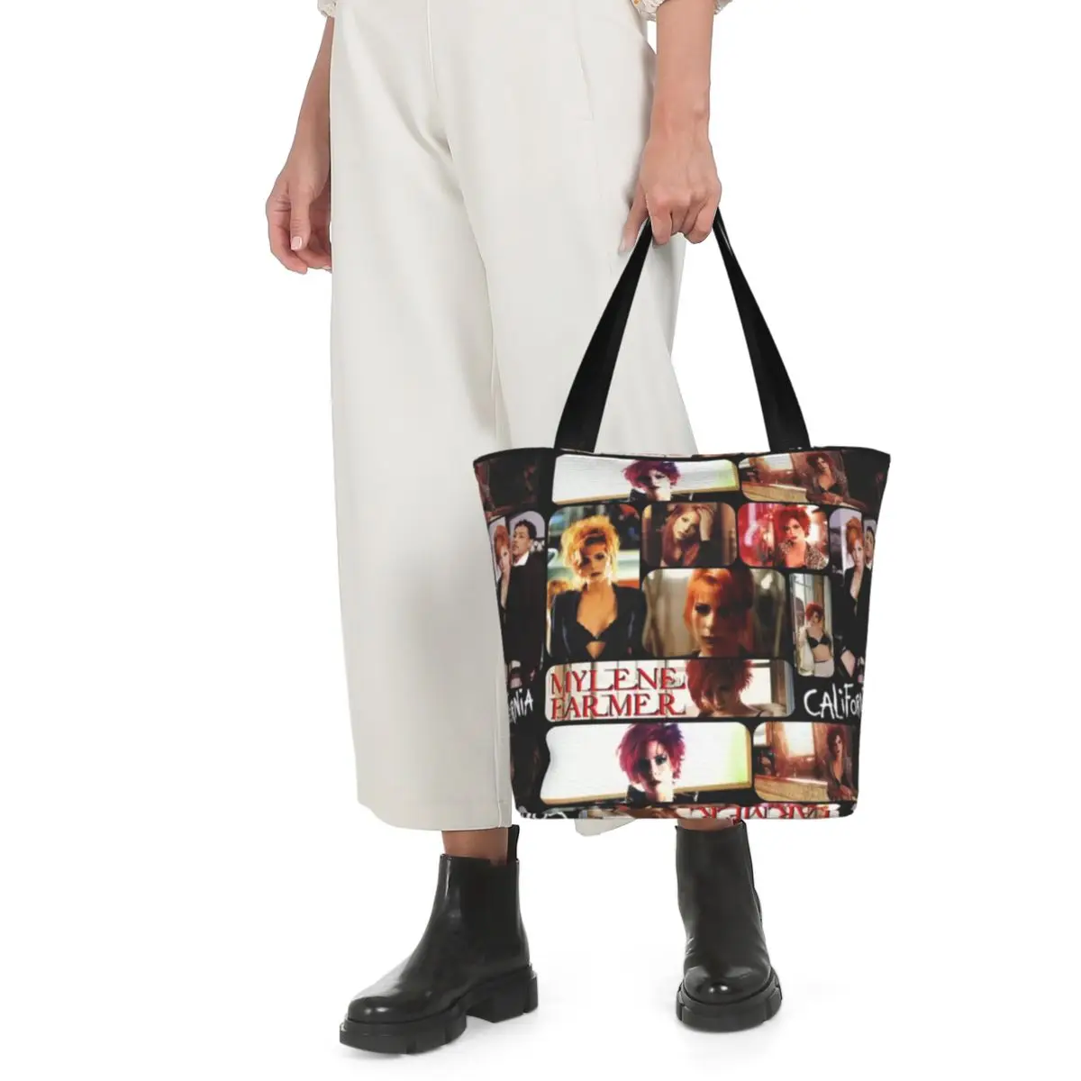 Mylene Farmer Picture Collage Shopping Bag Harajuku Stuff For Unisex Fashion Handbag