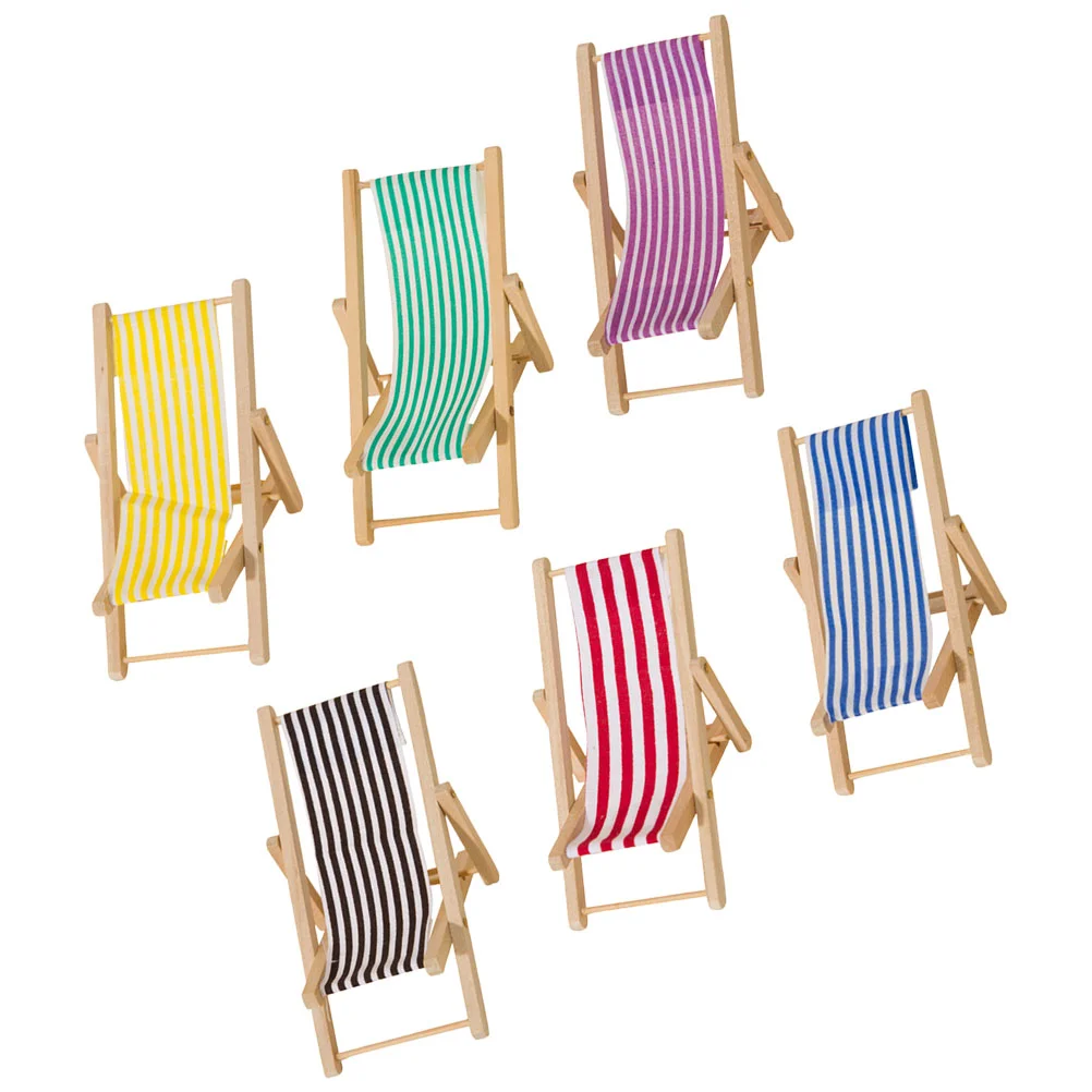 6 Pcs Furniture Beach Chair Model Seaside Foldable Chairs Chaise Lounge Cloth Dollhouse Mini