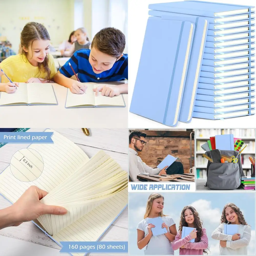 

Блокноты A5 из искусственной кожи с линованными страницами, 5,5 x 8,3 дюйма, широкая разлиновка, 20 штук в упаковке, светло-голубые, для дома, бизнеса, школы
