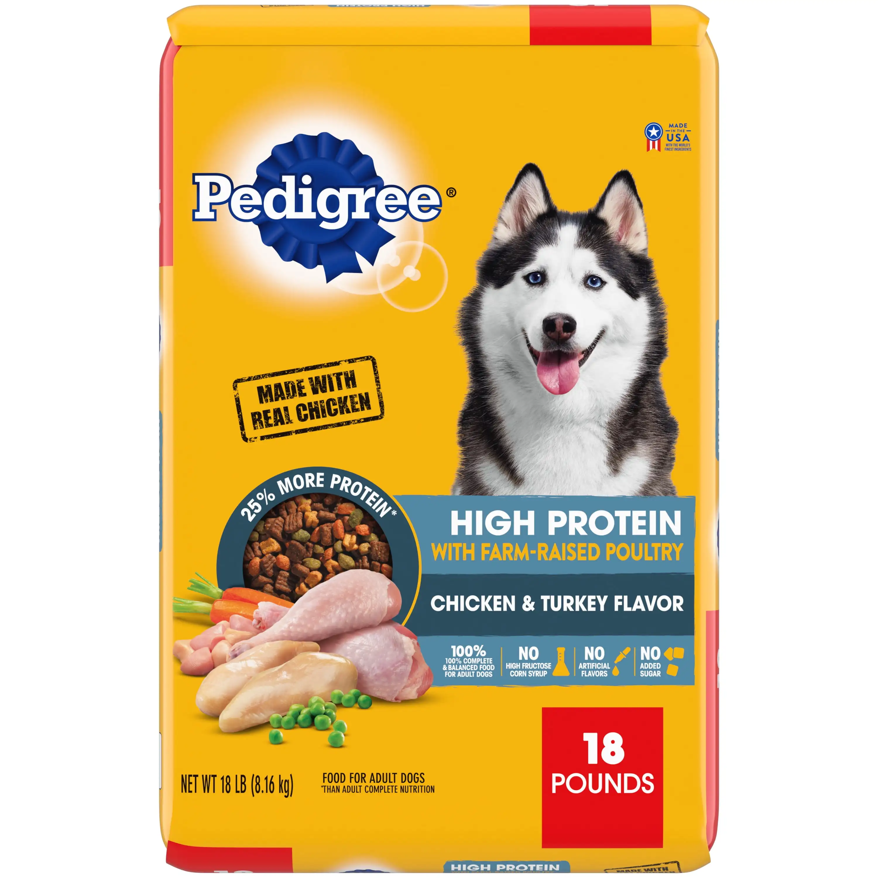 

Pedigree High Protein Adult Dry Dog Food Chicken and Turkey Flavor Dog Kibble, 18 lb. Bag