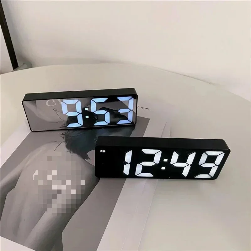 LED Mirror Alarm Clock.Time Date Temperature Display.Alarm Clock Voice Control Snooze Function.Simple.fashion.desktop Decoration