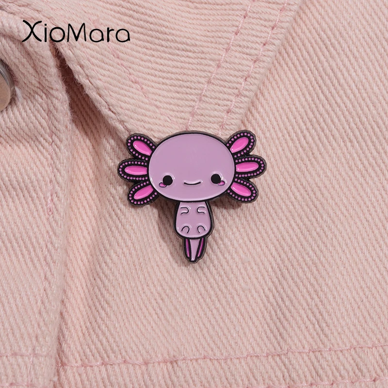 Милая эмалированная булавка Axolotl, оригинальная брошь в виде морского существа, земноводного шестиугольника, рыбы, животного, значок на лацкан, ювелирное изделие для друзей