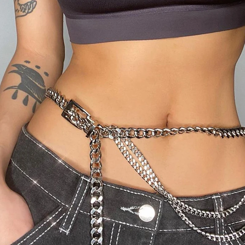 Punk Meerlagige Metalen Ketting Riemen Taillebanden Lange Kwast Taille Ketting Jurk Jeans Riemen Dame Tailleband Riemen Vrouwen Body Chain