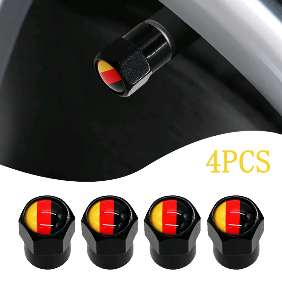 

4pcs Car Wheel Stem Universal Covers Flag Logo Styling Decoration Car Tire Valve Caps Dustproof Cover Auto Exterior Accessories