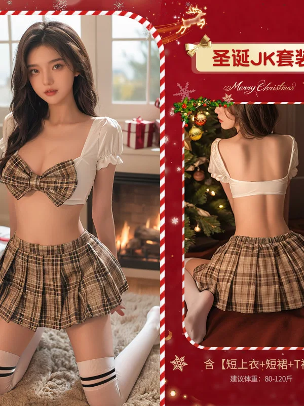 Christmas Sexy Plaid JK Pleated Short Uniform Dress Elegant Square Collar Sweet Fashion Korean Women Dress 2024 New 18DA