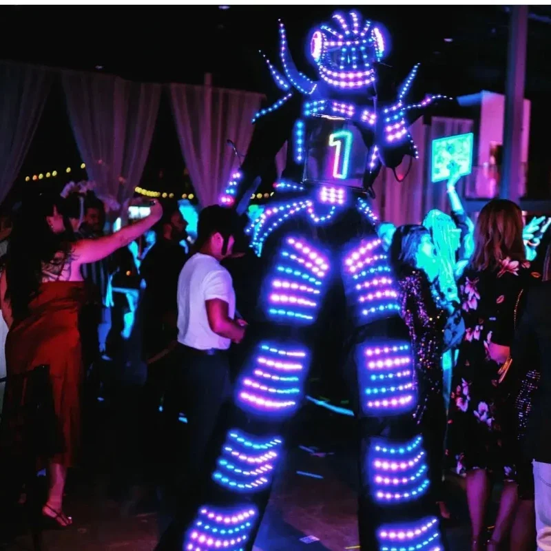 LED Pixels Robot Suit Costume Clothes Stilts Walker Costume LED Lights Full Color Smart Dance Costumes For Party