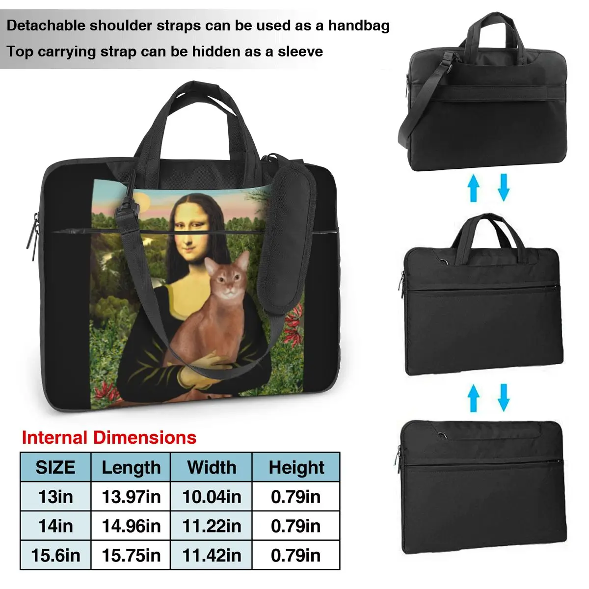 Mona Lisa And Her Abyssisian Cat Laptop Sleeve Bag Funny Mona Lisa For Macbook Pro Lenovo Notebook Pouch Vintage Computer Bag