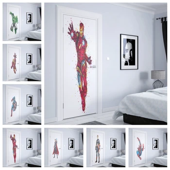 슈퍼 히어로 다리미 헐크 스파이더맨 마블 영화 캐릭터 HD 문짝 스티커, 방 집 벽 장식, 미적 수채화 만화
