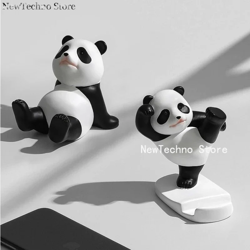 Cute Panda Figurines For Universal Cell Mobile Phone Stand Holder Modern Resin Sculpture Statue Office Desk Decor Phone Holders