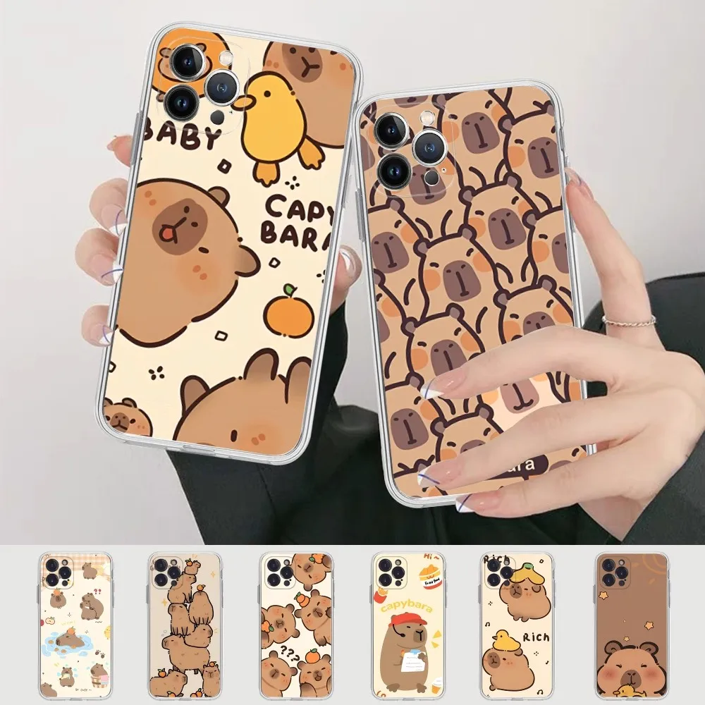 

Cartoon Animal Capybara Phone Case Silicone Soft For Iphone 16 15 14 13 12 11 Pro Mini XS MAX Plus X Cover