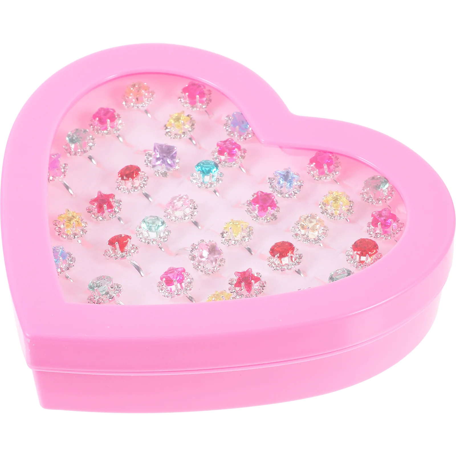 

36pcs Children's Toys Adjustable Rings Jewelry Box Jewelry Little Girl Jewel Rings In Box Pretend Play And Dress Up Rings(Mixed