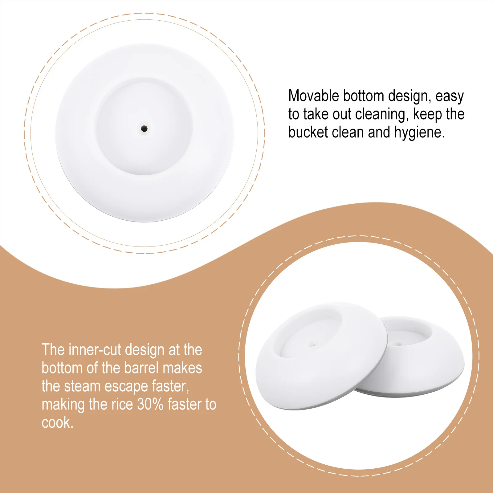 

Wooden Steaming Rice Barrel Natural Hand-Polished Movable Bottom Faster Cooking Kitchen Steaming Bucket Restaurant Canteen Use