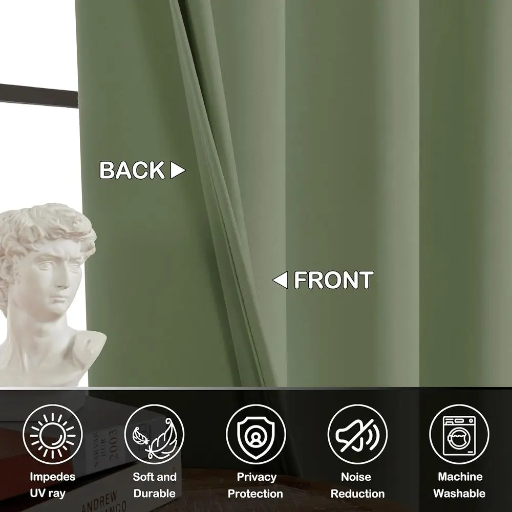 ستائر مخملية خضراء حكيمة معزولة حراريًا، 96 طولًا، لوحتين، 52 × 96 لخصوصية غرفة المعيشة وتصفية الضوء