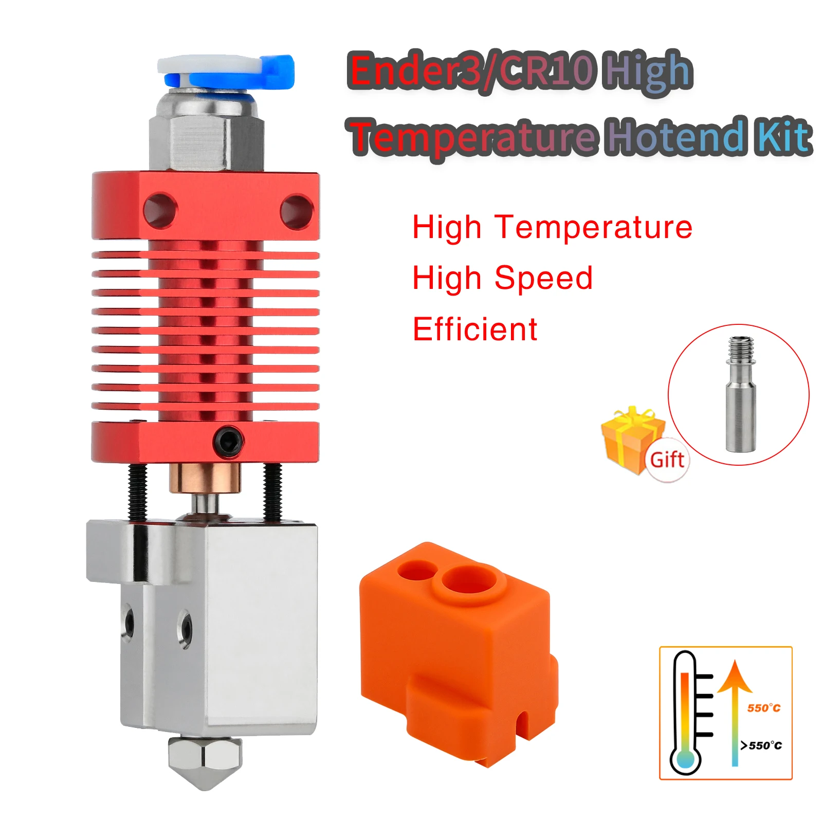 High Temperature Hotend Kit For Ender3/CR10 Volcano Nozzle Extruder Hotend Kit Heat-resistant 550℃ High Temperature High Speed